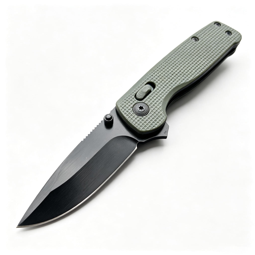 Folding Utility Knife with Green Textured Handle and Clip for Camping & EDC
