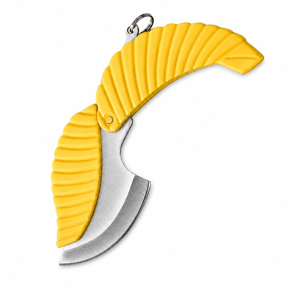 Knife Master Yellow Leaf-Shaped Manual Folding Utility Cutter, Compact Package Opener for Tape, Paper, Cartons and Light Craft Use