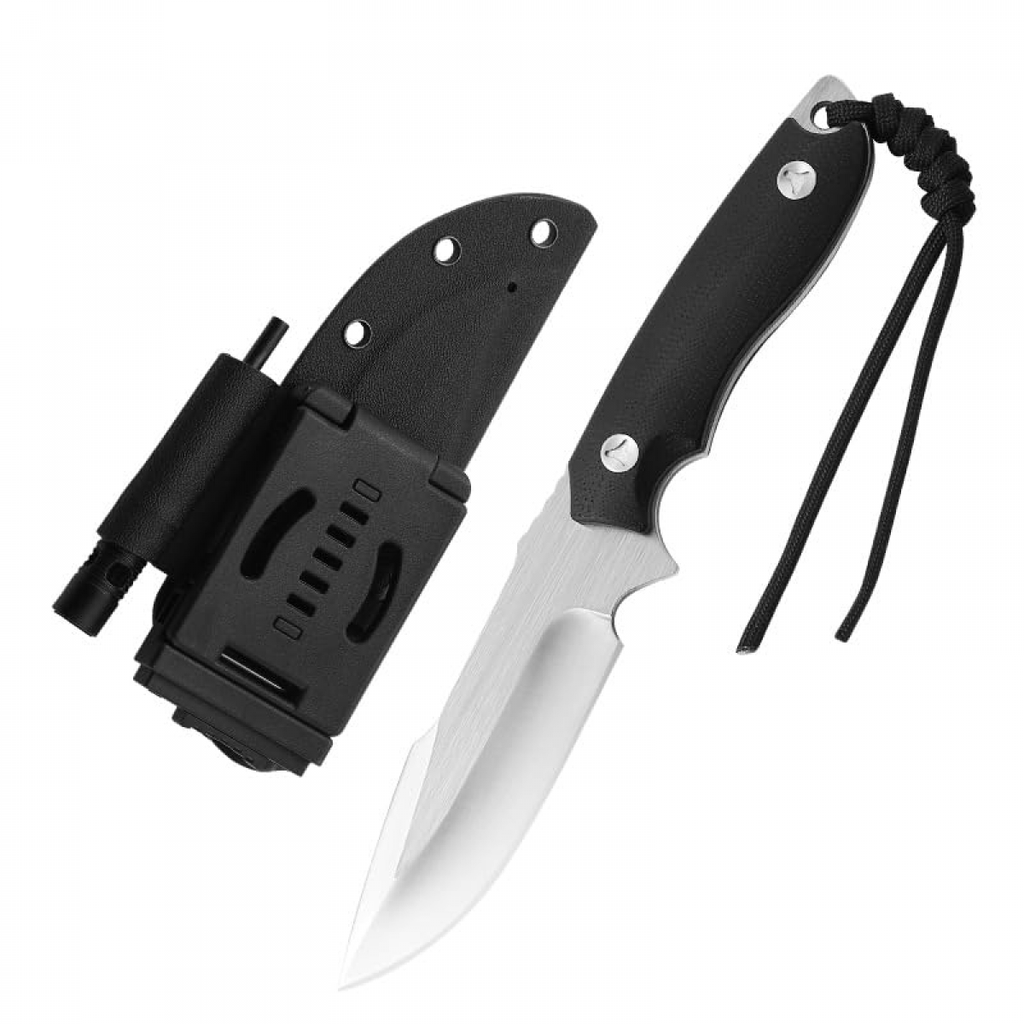 Knife Master D2 steel straight blade knife, outdoor camping knife, G10 Ergonomic Handle, with Kydex sheath whistle magnesium rod, suitable for outdoor camping