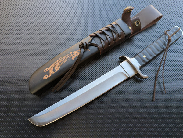 Tanto Camping Knife with Wooden Sheath - 8.26" Fixed Full Tang Mirror Polished Blade - Cool Survival Knives Work Knives, Japanese Samurai Tanto Sword