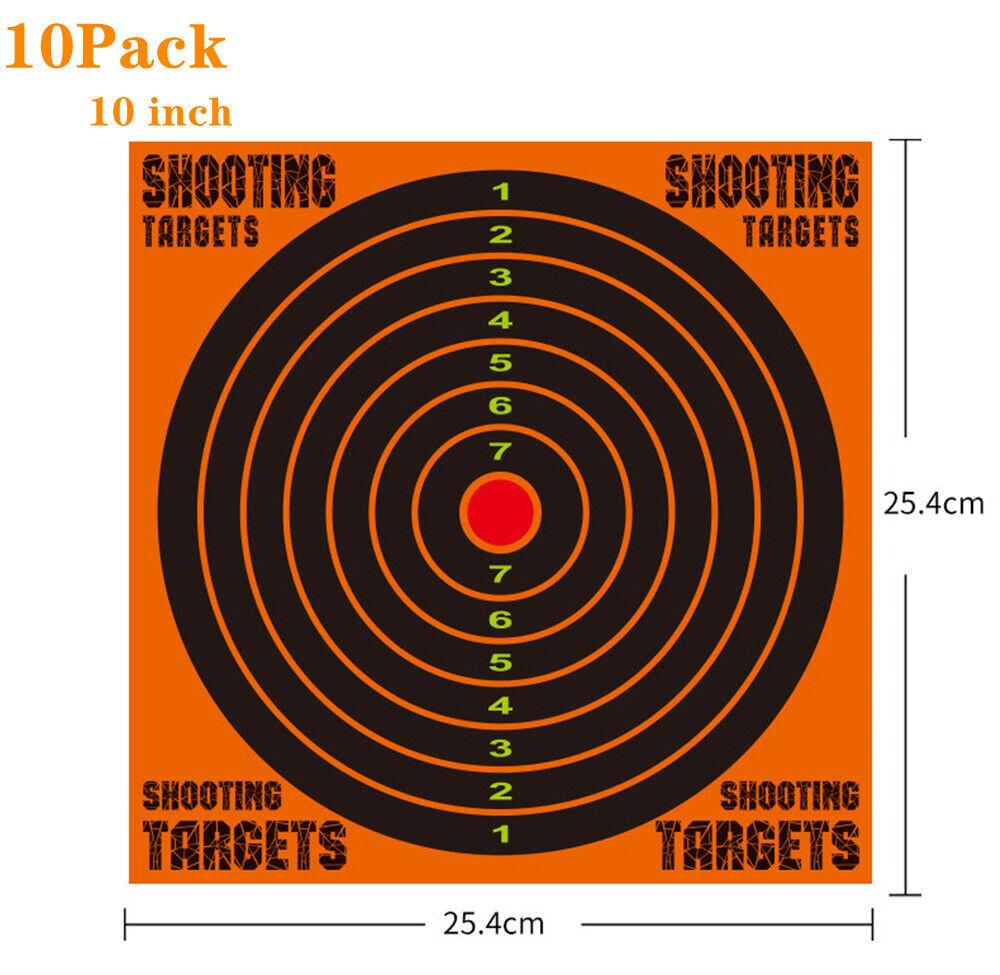 10Pcs Self Adhesive Fluorescent Shooting Targets, Splatter Paper Targets for BB Gun,Rifle,Pellet Gun,Pistol Shooting- 7-Ring Target Paper 10x10 Inch