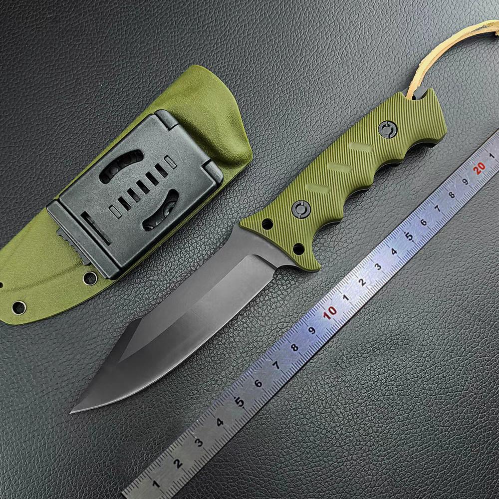 Fixed Blade Outdoor Duty Knife D2 Steel Full Tang Knife Field Knife Straight Camping Knife with G10 Handle Outdoor Waist Clip EDC Kydex Sheath