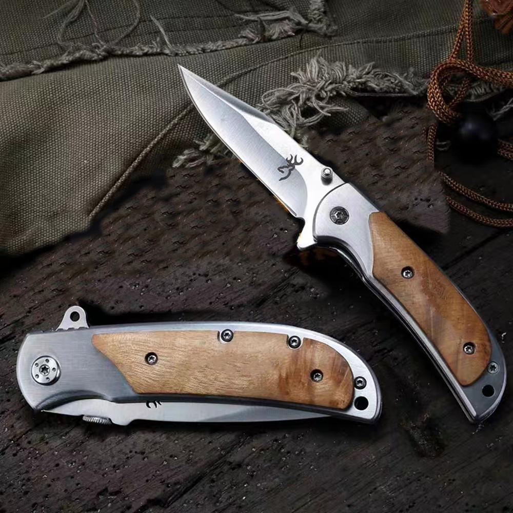 Pocket Knife with Metal Clip,3.34” Steel Blade Aluminum Wood Handle EDC folding knife Tool Liner Lock for Tourist Outdoor Camping Hiking Tactical