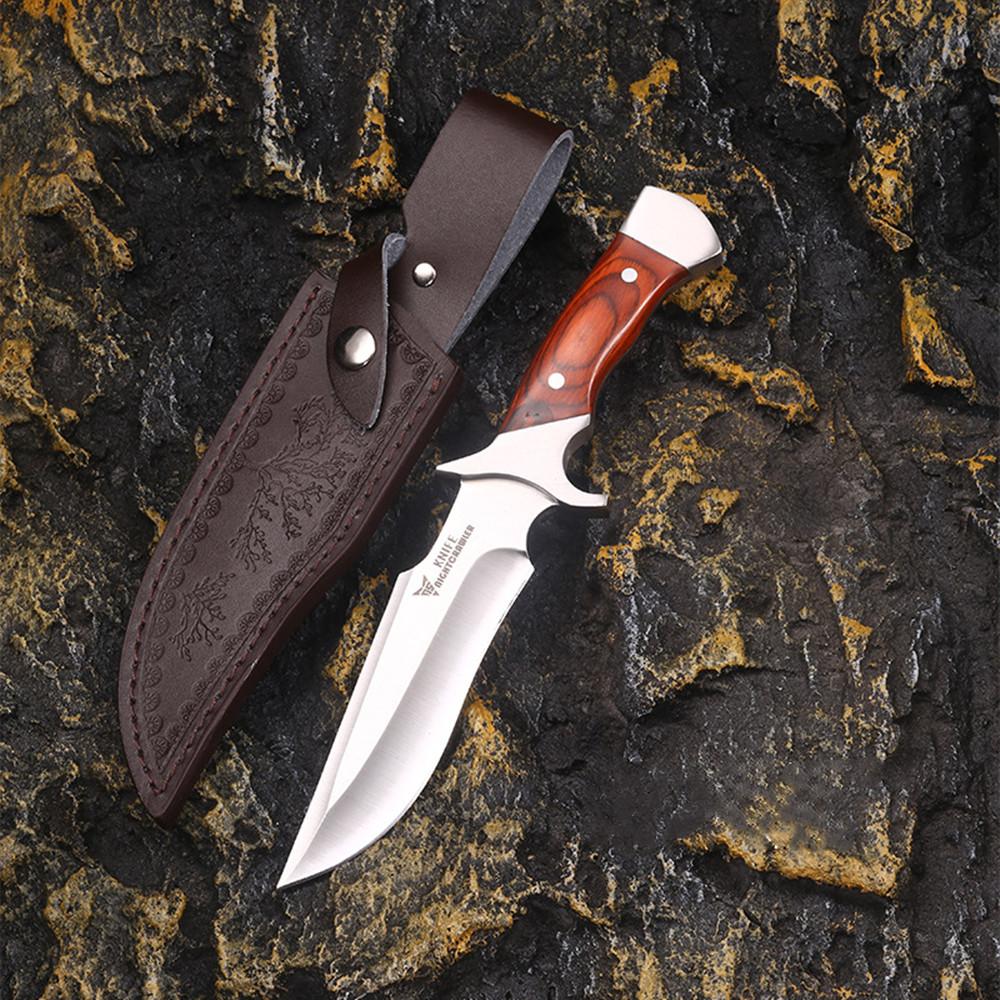 Fixed Blade Knife with leather sheath, Hunting Knife Full Tang Blade, 7 inch Camping bushcraft Knife for Outdoor Survival, Fishing, Hiking, Skinn