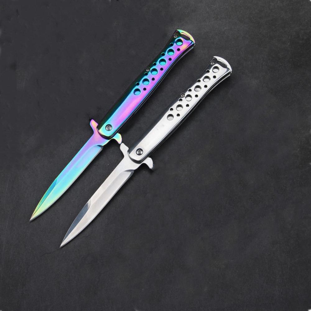 Folding Pocket Knife – Rainbow Coated Stainless Steel Blade and Liner, Aluminum Handle w/Lanyard Hole, Small, Lightweight Every Day Carry, Outdoor,EDC