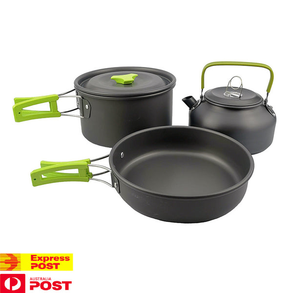 Camping Cookware Set, Anodized Aluminum Camping Pots and Pans Set, Lightweight & Compact Backpacking Cooking Set for 2-3 People Hiking Picnic Fishing