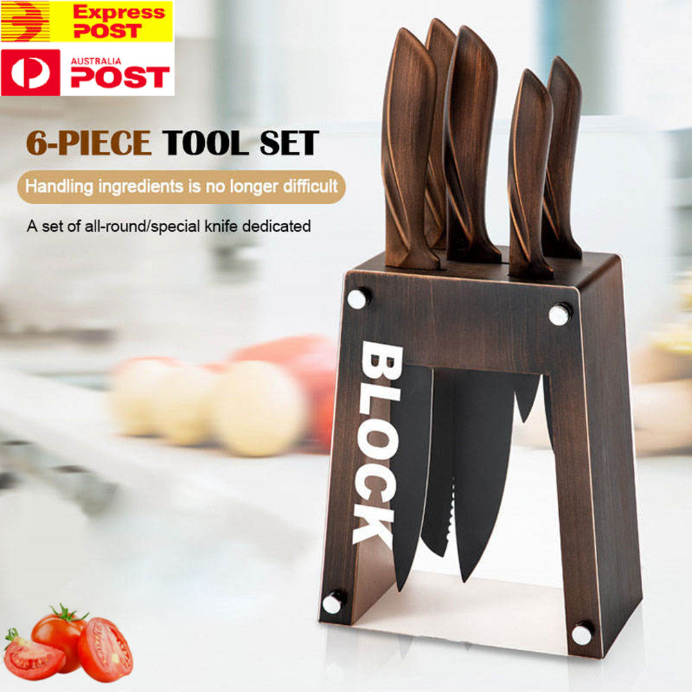 Kitchen Knife Set 6 Piece,Stainless Steel Kitchen Knives Set with Clear Knife Block, Ergonomic Handle,Black Antirust Non-Stick Oxide Layer,Chefs Knife