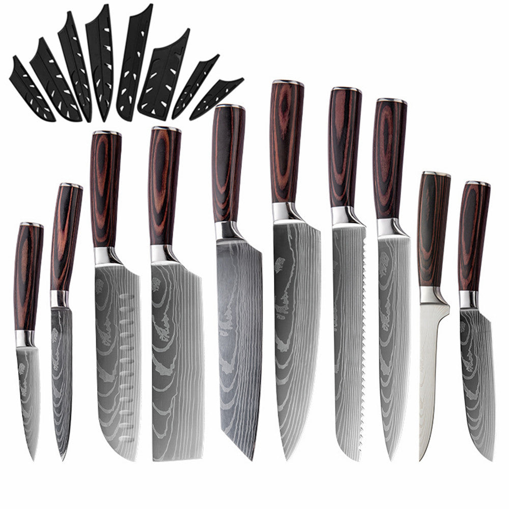 Professional Kitchen Knives -10 Piece High Carbon Stainless Steel Chef Knife Set,Ultra Sharp Japanese Knife with Sheath Boxed,Ergonomic Wood Handle