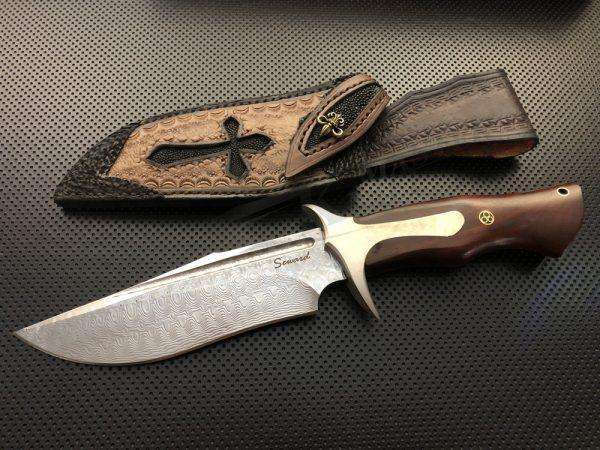 Damascus Hunting Bowie Knife Leather Vintage Hand Made Sheath Fixed Blade Sharp - www.knifemaster.com.au