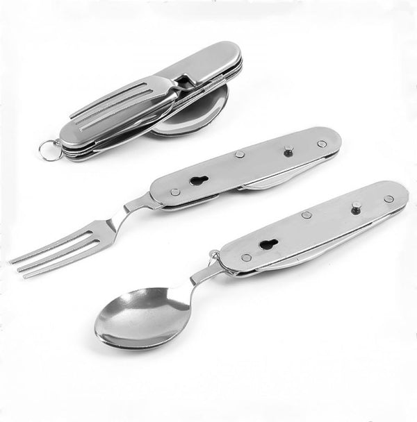 Camping Utensil Set 4-in-1 Multi Functional Folding Flatware Set, Detachable Spoon Fork Knife Bottle Opener Combo Mess Kit -Lightweight Strong Compact