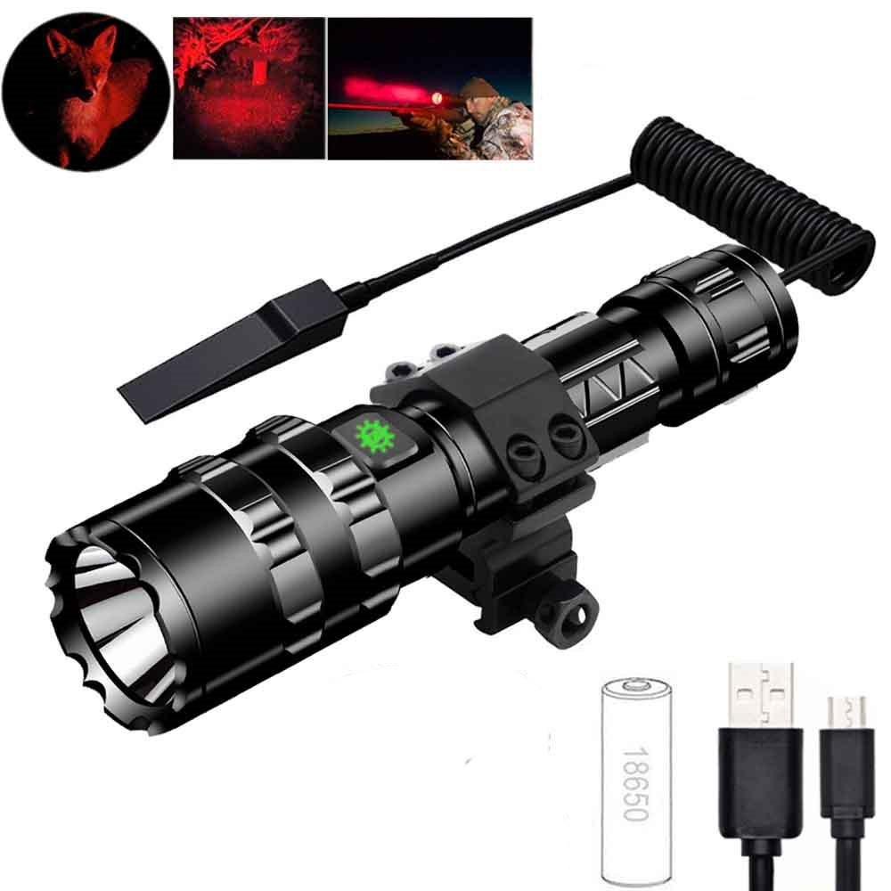 High Power One Mode Red LED Flashlight,Powerful Single Mode Long Range Red Hunting Flashlight,1600 Lumen Torch Rechargeable For Night Observation