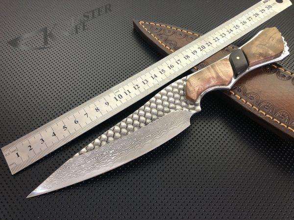 Damascus Hunting Knife Leather VG10 Hand Made Sheath Fixed Blade Wine Slicer - www.knifemaster.com.au