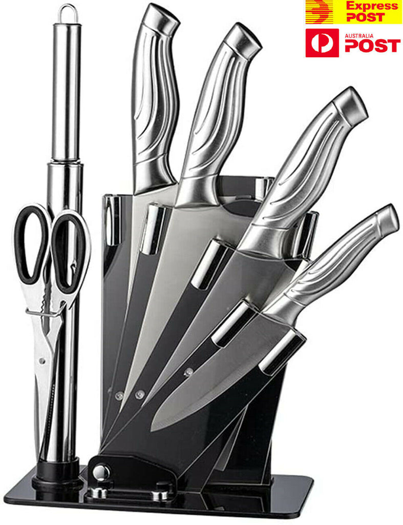 7-Piece Stainless Steel Knife Set with Acrylic Stand,Scissors,Knife Sharpener AU