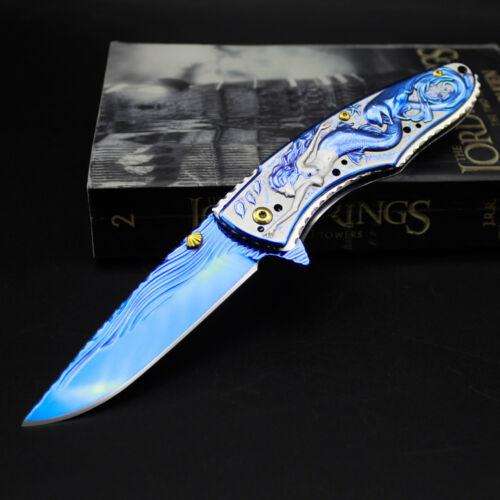 Blue Mermaid Men Female Folding Knife 7CR Steel Hunting Camping Outdoor Collect - www.knifemaster.com.au
