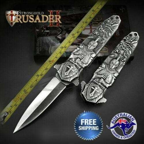 MiddleAge Crusader Knight Stiletto Dagger Knife Folding Hunting Flipper Pocket - www.knifemaster.com.au